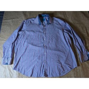 Christian Aujard Men's Blue Striped Long Sleeve Button Up Size 3XL Paisley Flip